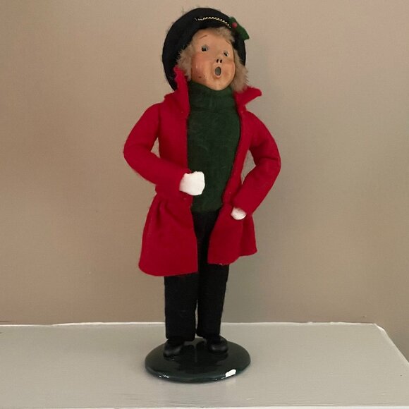 VTG Byers' Choice Carolers 1994 Boy, Red Jacket, Holly on Cap/Hat, Christmas
